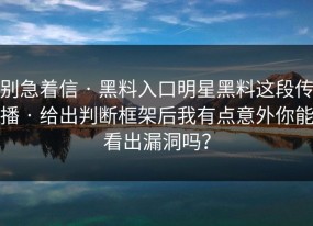 别急着信 · 黑料入口明星黑料这段传播 · 给出判断框架后我有点意外你能看出漏洞吗？