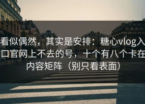 看似偶然，其实是安排：糖心vlog入口官网上不去的号，十个有八个卡在内容矩阵（别只看表面）