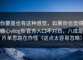 你要是也有这种感觉，如果你也觉得糖心vlog新官方入口不对劲，八成是片单思路在作怪（这点太容易忽略）
