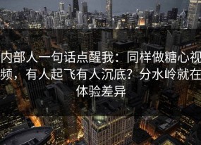 内部人一句话点醒我：同样做糖心视频，有人起飞有人沉底？分水岭就在体验差异