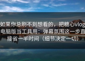 如果你总刷不到想看的，把糖心vlog电脑版当工具用：弹幕氛围这一步直接省一半时间（细节决定一切）