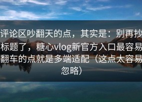 评论区吵翻天的点，其实是：别再抄标题了，糖心vlog新官方入口最容易翻车的点就是多端适配（这点太容易忽略）