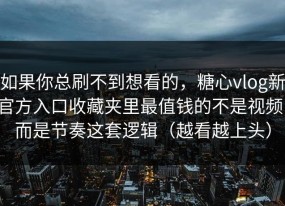 如果你总刷不到想看的，糖心vlog新官方入口收藏夹里最值钱的不是视频，而是节奏这套逻辑（越看越上头）