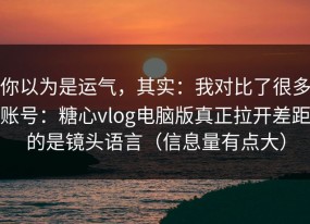 你以为是运气，其实：我对比了很多账号：糖心vlog电脑版真正拉开差距的是镜头语言（信息量有点大）