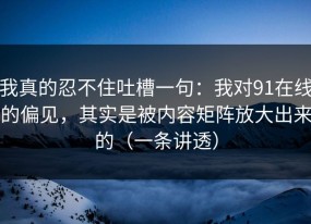 我真的忍不住吐槽一句：我对91在线的偏见，其实是被内容矩阵放大出来的（一条讲透）