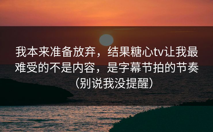 我本来准备放弃，结果糖心tv让我最难受的不是内容，是字幕节拍的节奏（别说我没提醒）