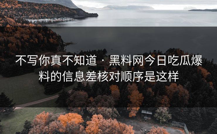 不写你真不知道 · 黑料网今日吃瓜爆料的信息差核对顺序是这样